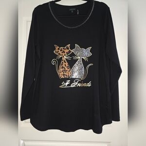 Tricotto Black Shirt With Cats Sz Large